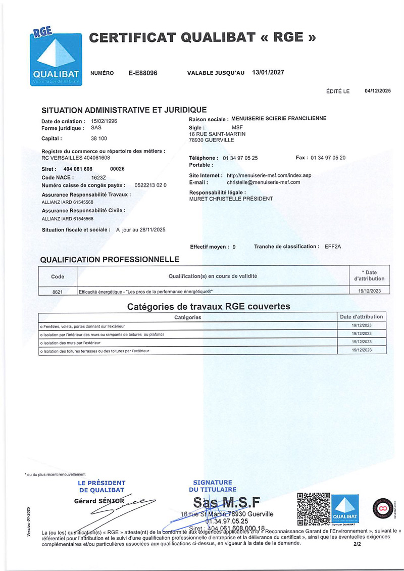 Certificat RGE MSF 2023